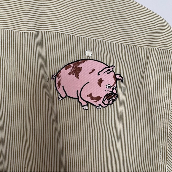 Las Olas Pigs Piggies Patches Button Down Shirt Women Small Tan Stripes‎ - Picture 4 of 10